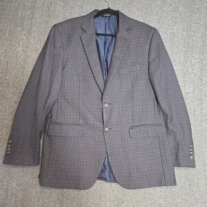 Jos A Bank‎ Sport Coat 43R Traditional Fit Gingham Plaid Wool Blazer Brown Blue